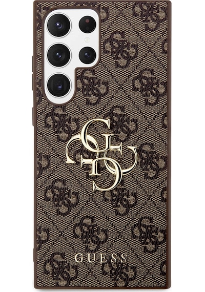 Galaxy Uyumlu S24 Ultra Kılıf Guess Lisanslı Pu Deri Yazı Ve 4g Metal Logolu Desenli Kapak Kahverengi