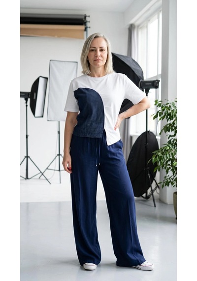 Byemelika Denim Garnili Tasarım T-shırt Çok Renkli