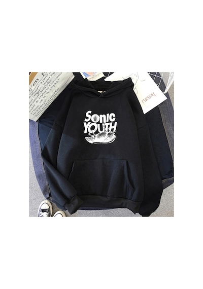 Tarzsokak Siyah Unisex S-sonic Gençlik Müzik Grubu Harajuku Kapüşonlular Estetik Yakışıklı Manga Grafik Kaz