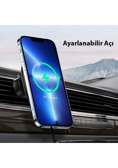 Duzzona V1 15w Manyetik Kablosuz Wireless Hızlı Şarjlı Araç İçi Telefon Tutucu- 5775 Siyah