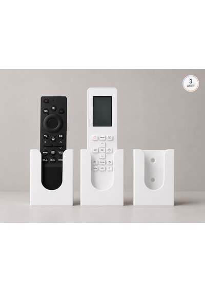 Duvar Tipi Tv Klima Kumanda Askısı. Yapışkanlı Kumanda Tutucu -3 Adet- Duvara Monte, Kumanda Organizeri. 6x3 Cm Beyaz