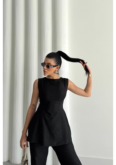 Etiler Collection Jakar Keten Kolsuz Bluz-pantolon Tk - Siyah Siyah
