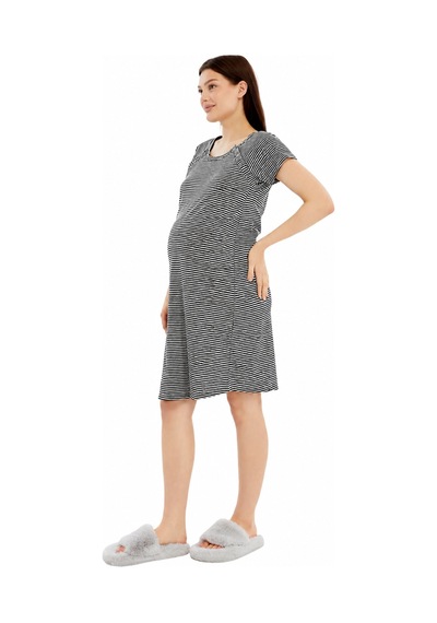 Luvmabelly Myra9585 Yandan Çıt Çıtlı Hamile Geceliği Siyah