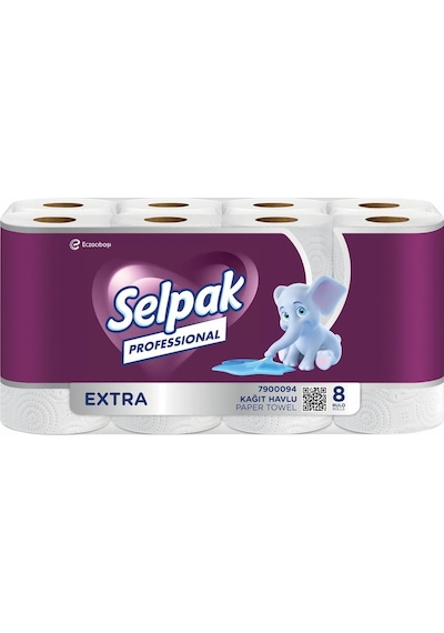 Selpak Profesyonel Kağıt Havlu Extra Çift Katlı 23 X 12,5 Cm 100 Yaprak 8'li X 3 Adet 7906608