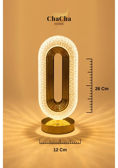 Chacha Home Senya Led Masa Lambası 26 Cm - Gold Detaylı Dekoratif Abajur Ve Gece Lambası Gold Ve Şeffaf