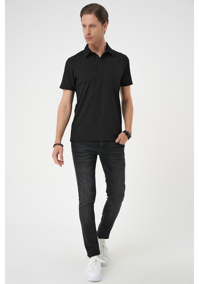 Efor Comfort Fit Polo Yaka Viskon Karışımlı Casual Siyah Tişört Ts 901 Siyah