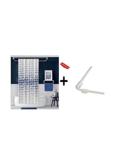 Banyo Perdesi Mavi 2x110x200, Perde Borusu Askı Aparatı Köşe Boru Beyaz Hediyeli, Duş Perdesi Seti Çok Renkli