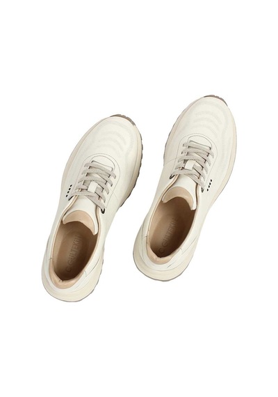 Erkek Bej Kalın Tabanlı Deri Sneaker
