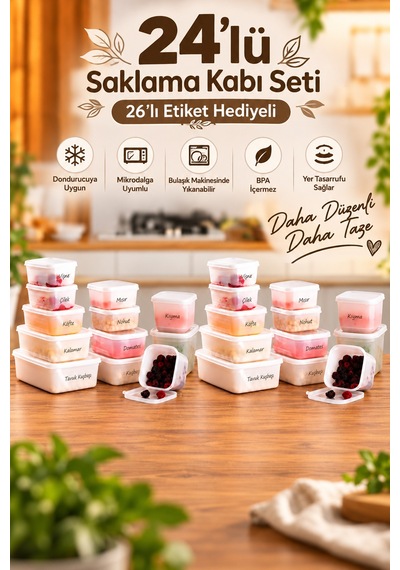 Porsima 1126 24 Parça Şeffaf Erzak Saklama Kabı Seti - Buzdolabı & Mikrodalga Organizerı Beyaz