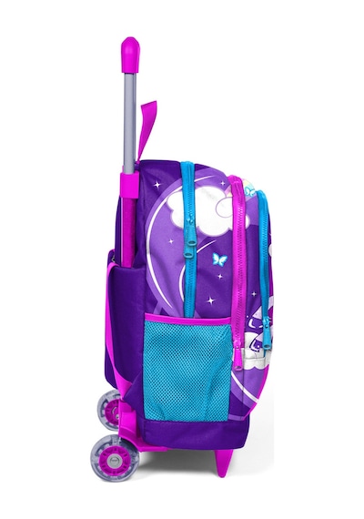 Coral High Kids Mor Pembe Unicorn Desenli Üç Bölmeli Işıklı Tekerlekli Çekçekli Sırt Çantası 23908