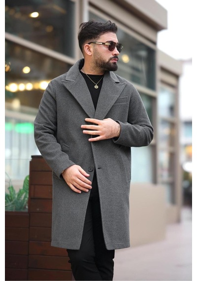 Modaemas Erkek Uzun Kaşe Kaban Gri Gri