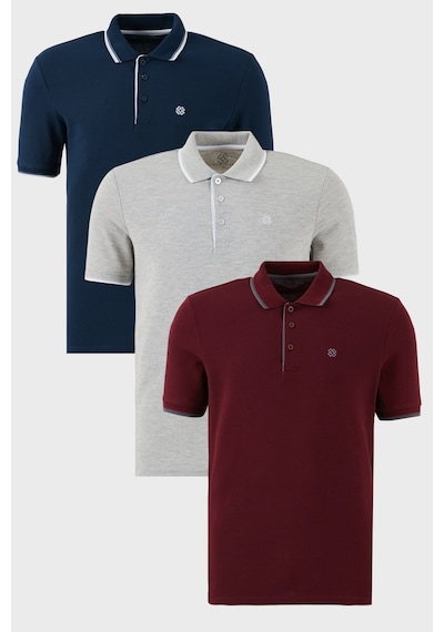 Buratti Pamuklu Slim Fit Şerit Detaylı Düğmeli Polo Yaka 3'Lü Paket Erkek T Shirt 5902118S3 Vişne-Gri Melanj-Indigo Buratti Pamuklu Slim Fit Şerit Detaylı Düğmeli Polo Yaka 3'Lü Paket Erkek T Shirt 5902118S3 Vişne-Gri Melanj-Indigo
