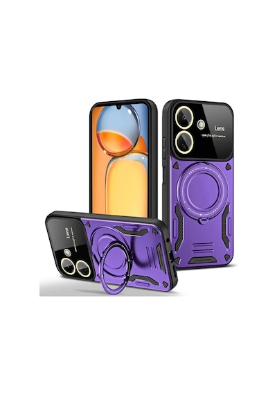 Xiaomi Redmi 13c Kılıf Joy Lens Standlı Kapak - Mor Düz Renkli