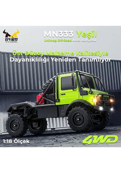 Mn Model Mn333 1/18 Mercedes Unimog U4000 4wd Rc Crawler Offroad Uzaktan Kumandalı Araba Arazi Aracı Model Car Truck Rtr Yeşil Mn-333 +dahili Işık Seti