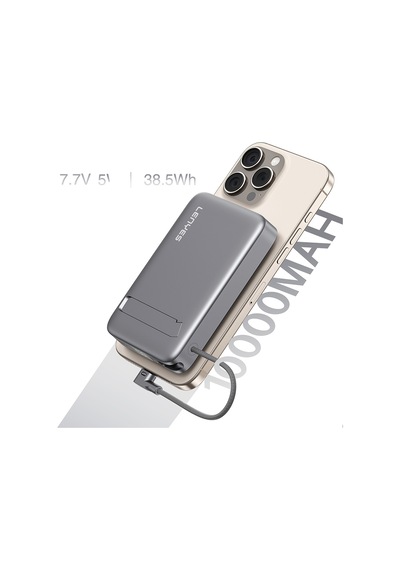 Lenyes Pw1009d Pd 35w Qi2 Teknolojili Wireless Powerbank Type-c Kablolu Standlı 15w 10000mah Gri