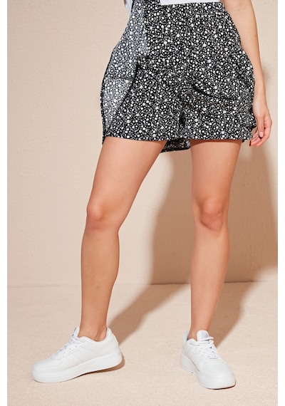 Lela Desenli Beli Lastikli Slim Fit Mini 2'Li Paket Bayan Şort Etek 5864024S2 Benetton-Siyah