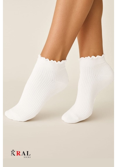 Kral Socks 3 Çift Pamuklu Fırfırlı Kadın Patik Çorap Dikişsiz Burun Beyaz