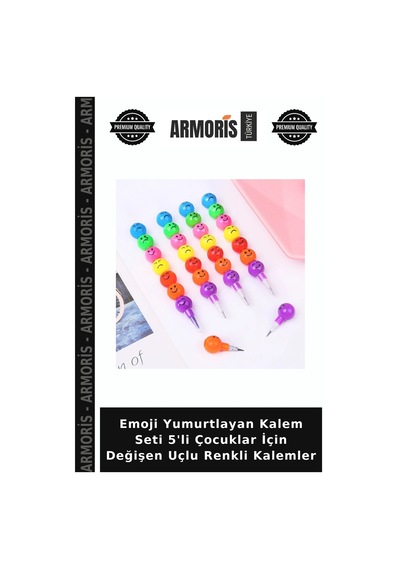 Emoji Yumurtlayan Kalem Seti 5'li Çocuklar İçin Değişen Uçlu Renkli Kalemler Çok Renkli