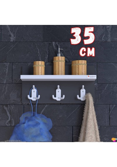 Modilayn Kedi Serisi 3 Lü Banyo Askısı Seti: 31,4x18 Cm, 9 Kancalı Raflı Düzenleyici, Yer Tasarrufu. Beyaz