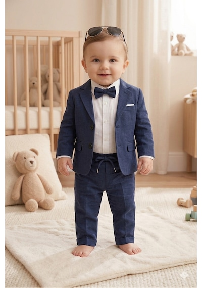 Baby Kids Colors Flamlı Keten Salaş Ceketli Takım Elbise/gömlek Pantolon Ceket Papyon Ay Grubu Zıbınlı Lacivert Baby Kids Colors Flamlı Keten Salaş Ceketli Takım Elbise/gömlek Pantolon Ceket Papyon Ay Grubu Zıbınlı Lacivert