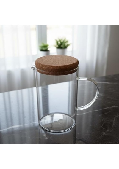 Tr Mantar Kapaklı Borosilikat Cam Sürahi 2 Litre - Isıya Dayanıklı Minimalist Karaf Ve Detoks Şişesi