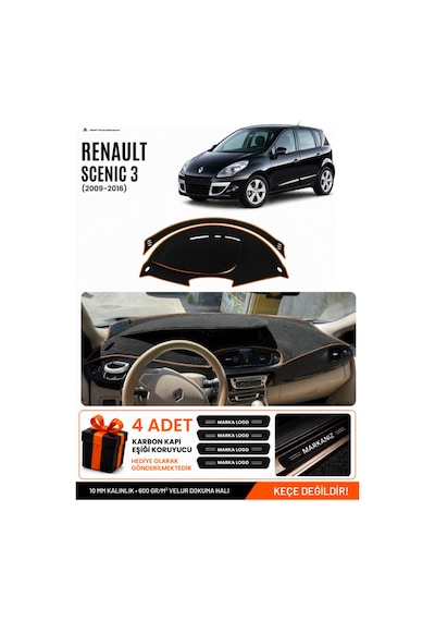 Renault Scenıc 3 2009-2016 Uyumlu Torpido Örtüsü, Torpido Kılıfı - Siyah-kahverengi - Re045