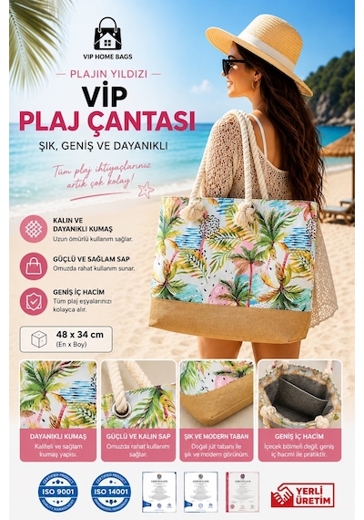 Plaj Çantası Vip Çanta El Ve Omuz Çantası Piknik Çantası-hawai Desenli
