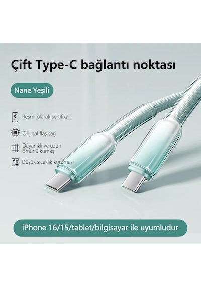 Buz Kristal Dokuma 65w Hızlı Şarj Kablosu 1 Metre Type C İle Apple Uyumlu iPhone 16 Ve Üstü