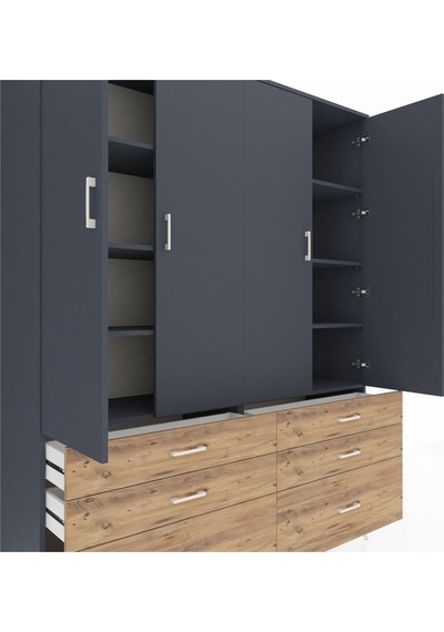Hyperion Gardrop 8 Raflı 6 Çekmeceli 4 Kapaklı 176x44x221 Antrasit-antrasit/çam Antrasit/çam Hyperion Gardrop 8 Raflı 6 Çekmeceli 4 Kapaklı 176x44x221 Antrasit-antrasit/çam Antrasit/çam