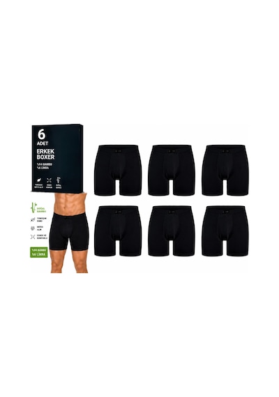 Yıldız Çamaşır Erkek Bambu Likralı Boxer 320-324 - 6 Adet Siyah