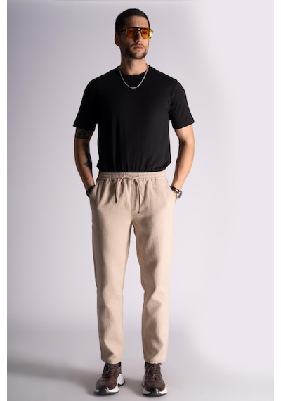 Pamuk Comfort Fit Jogger Bel Pantolon Bej Bej