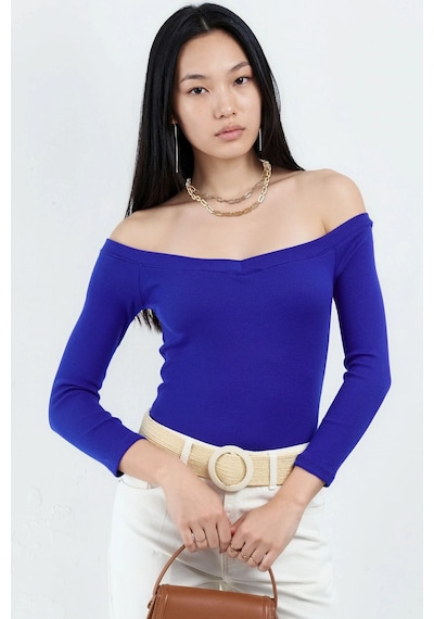 Hiccup Busem Slim Fit Fitilli Crop Bluz Fas Mavisi