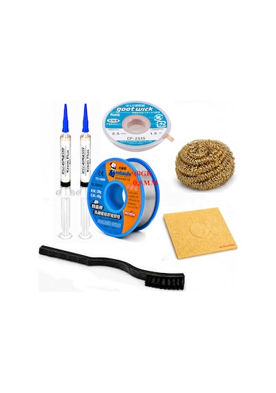 Lehim Seti 0,8 Mm 40 Gr Lehim Teli 2 Li Flux Cp-2515 Lehim Emme Teli Fırça Ve Havya Ucu Temizleme Set St320