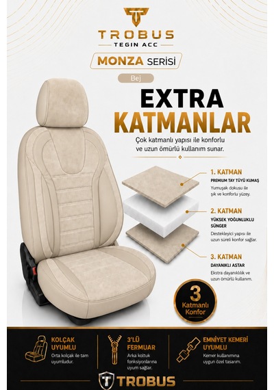 Tofaş Kuş 1993+ Uyumlu Monza Serisi Bej Oto Koltuk Kılıfı