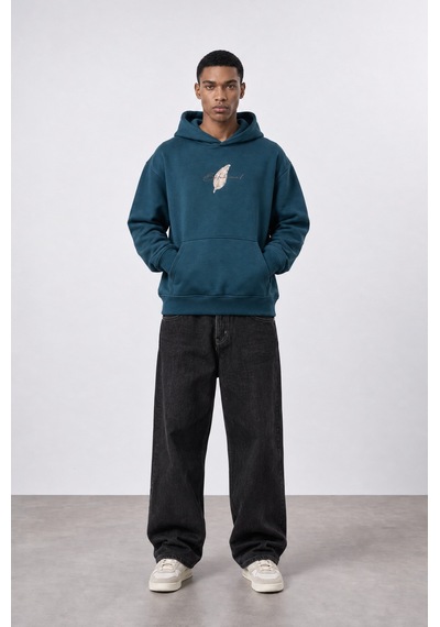 Respire Erkek Botanical Patch Detaylı Oversize Hoodie Zümrüt Zümrüt Yeşili