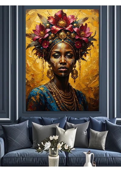 Ahşap Tablo Çiçek Taçlı Afrikalı Kadın