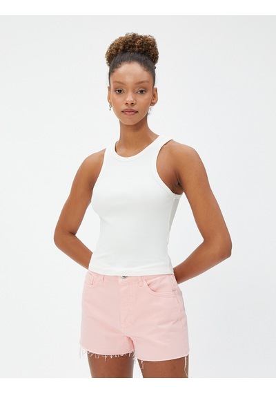 Koton Halter Yaka Fitilli Atlet Basic Biye Detaylı Pamuklu Ekru 3sal30167ık Ekru