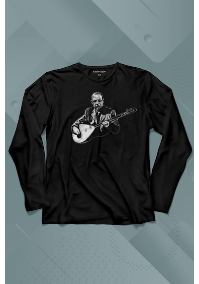 Neşet Ertaş Bozkırın Tezenesi Halk Müziği Bağlama Uzun Kollu Tişört Baskılı T-shirt 001