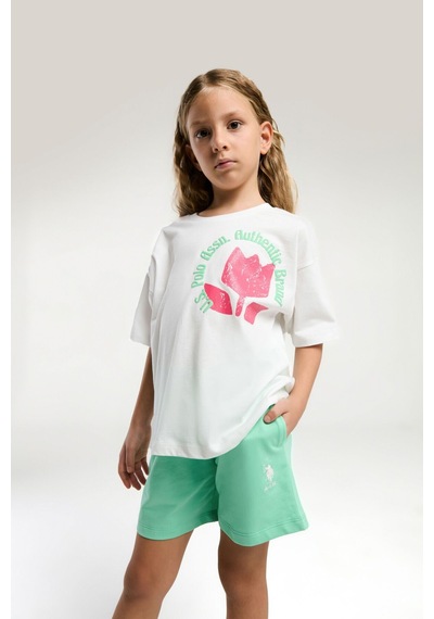 U.S. Polo Assn. Kız Çocuk Krem Şort Takım Us2094 KREM