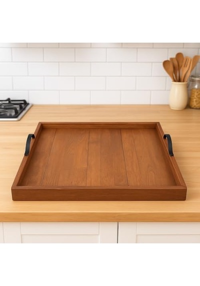 Ahşap Servis Ve Sunum Tepsisi Ceviz Renk - 60x60 Cm Diğer