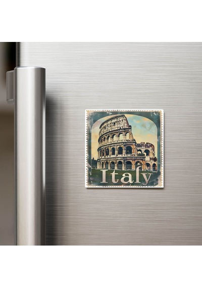İtalya Italy - Posta Pulu Temalı Ülke - Baskılı Buzdolap Magneti Kare - 9x9 Cm