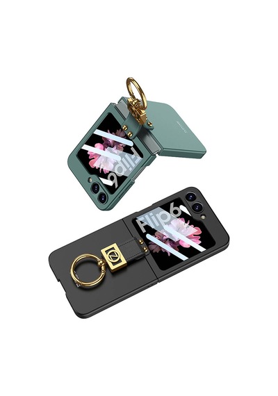 Samsung Uyumlu Galaxy Z Flip 6 Kılıf Cherena Z Harfli Yüzüklü Kıpta Kılıf Yeşil
