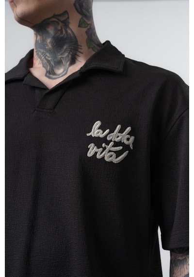 Respire Erkek La Dolce Vita Yazılı Regular Fit T-shirt Şort Takım Siyah