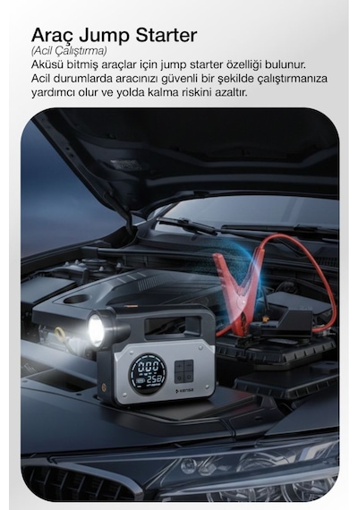 3 Ü 1 Arada Akü Takviye Cihazı Ve Hava Pompası 150 Psı Dijital Kompresör 16.000mah Powerbank Type-c