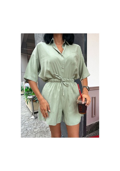 Nido Moda Kadın Cepli Oversize Gömlek Ve Beli Bağcıklı Şort İkili Takım Yeşil