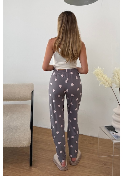 Giysa Kadın Beli Lastikli Kalp Desenli Pijama Altı Gri - 26y 4522