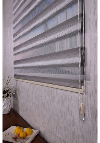 Gri Kendinden Desenli Etek Dilimsiz Ds 11714-v5 Zebra Stor Güneşlik Perde