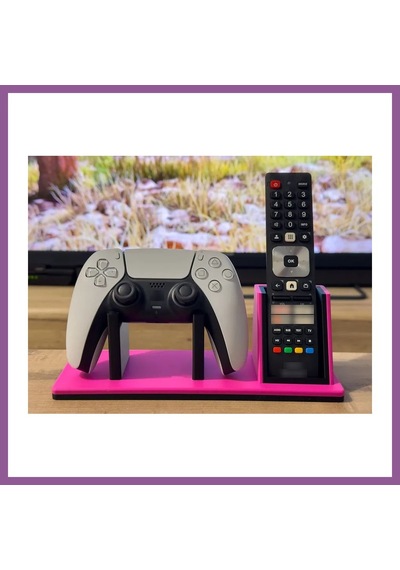 Bezos 3d Baskı Oyun Kolu Ve Tv Kumanda Standı Çift Bölmeli Masaüstü Kumanda Tutucu Organizer - Pembe Rengaren