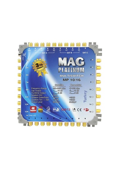 Mag Platinum Mp 10/16 Multiswitch - 10 Giriş 16 Çıkışlı Merkezi Uydu Santrali Hybrid 4k Ve 3d Destekli Çok Renkli