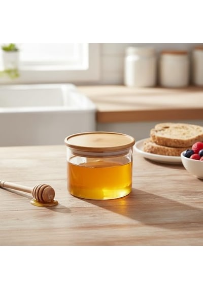 Bambu Kapaklı Borosilikat Cam Saklama Kabı - 200 Ml Vakumlu Küçük Boy Baharatlık Ve Erzak Kavanozu 7009